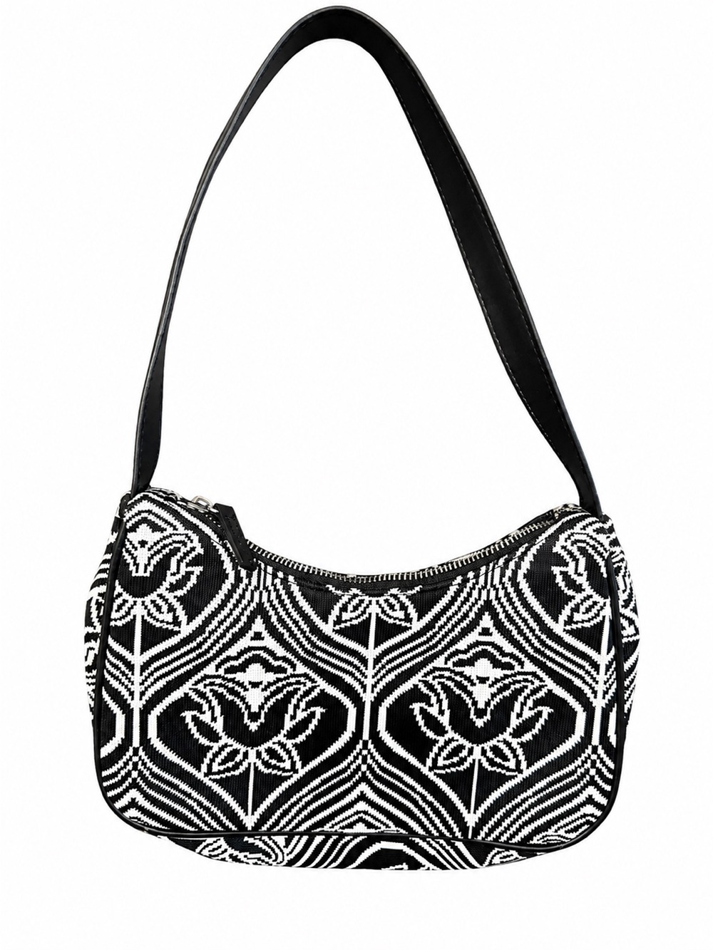 H&M black-and-cream jacquard small shoulder bag